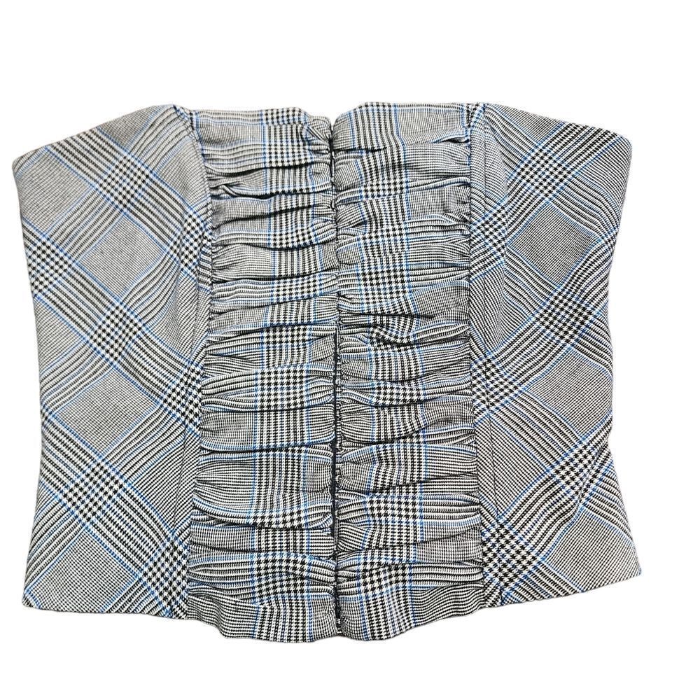 Guess vintage corset gray & blue plaid whimsigoth M